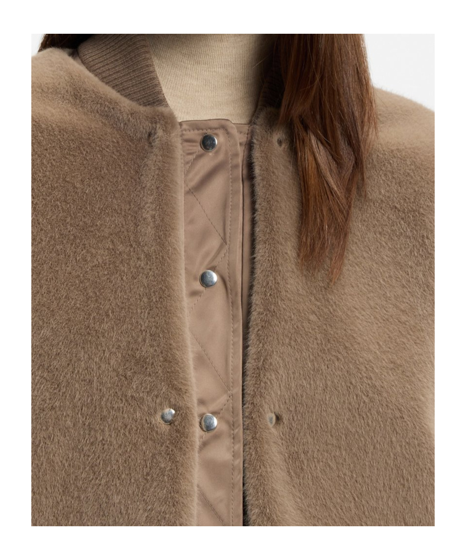 Hugo Boss Boss  Removable Faux-fur Gilet Satin Bomber Jacket In Brown