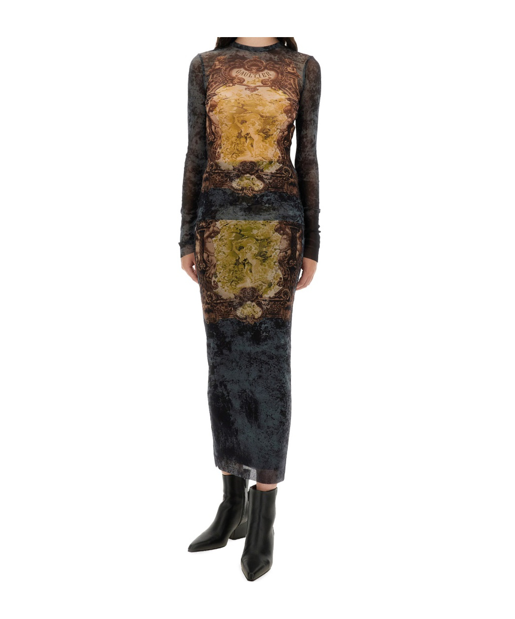 Jean Paul Gaultier Sleeveless Midi Dress Printed Pattern In Black