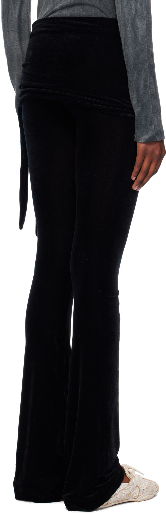 Open Yy Velvet Skirt With Layered Casual Pants In Black