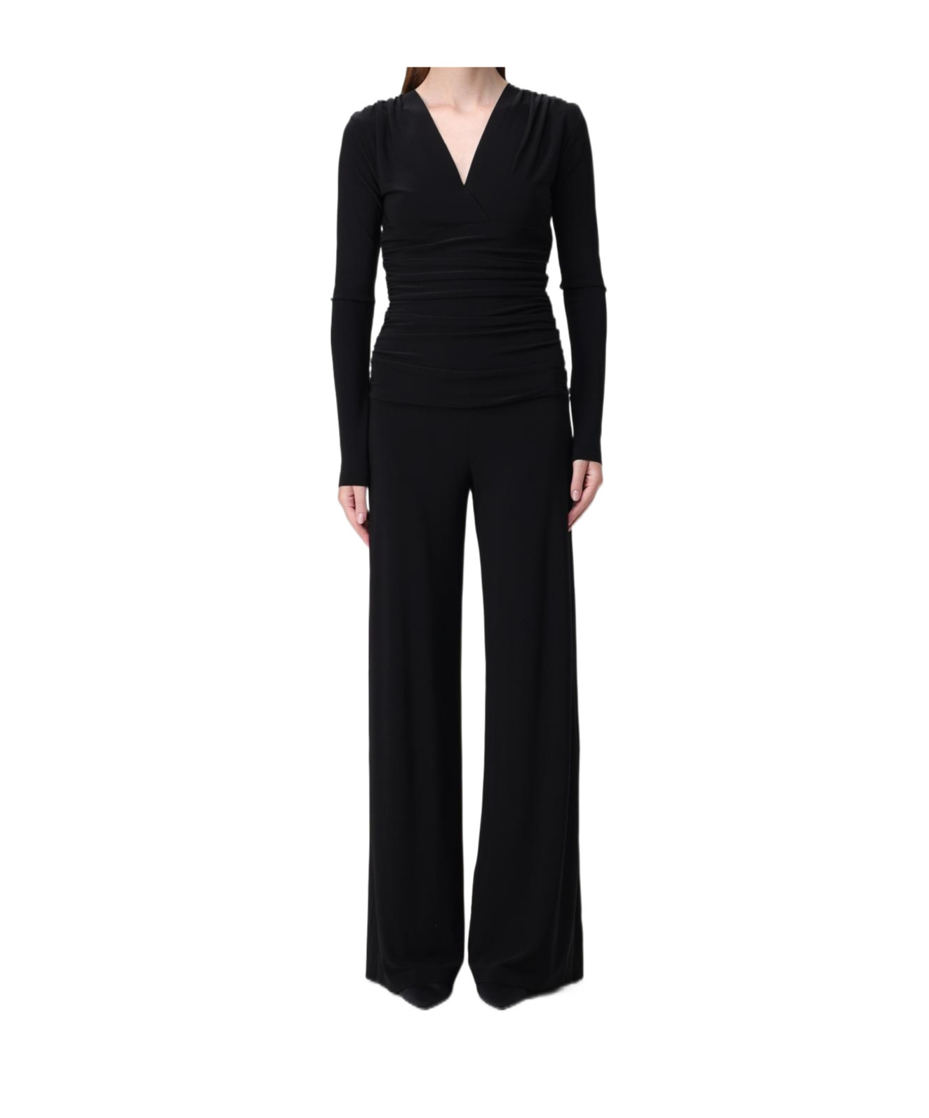 Norma Kamali V-neck Gathered Jumpsuit In Black