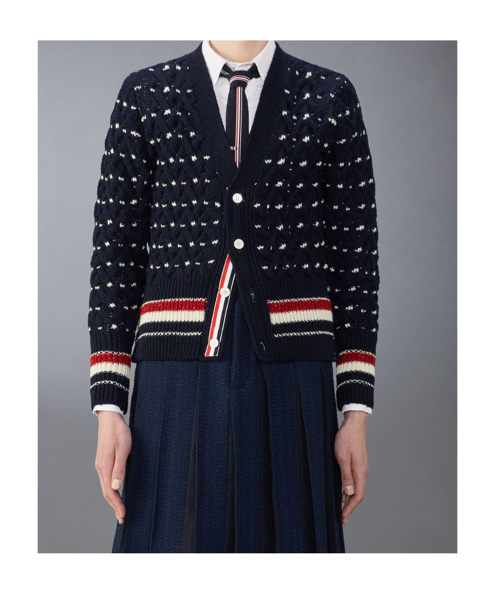 Thom Browne All Over Cable Stitch Classic Cardigan In Black