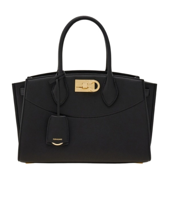 Ferragamo Black Leather Handbag In Black