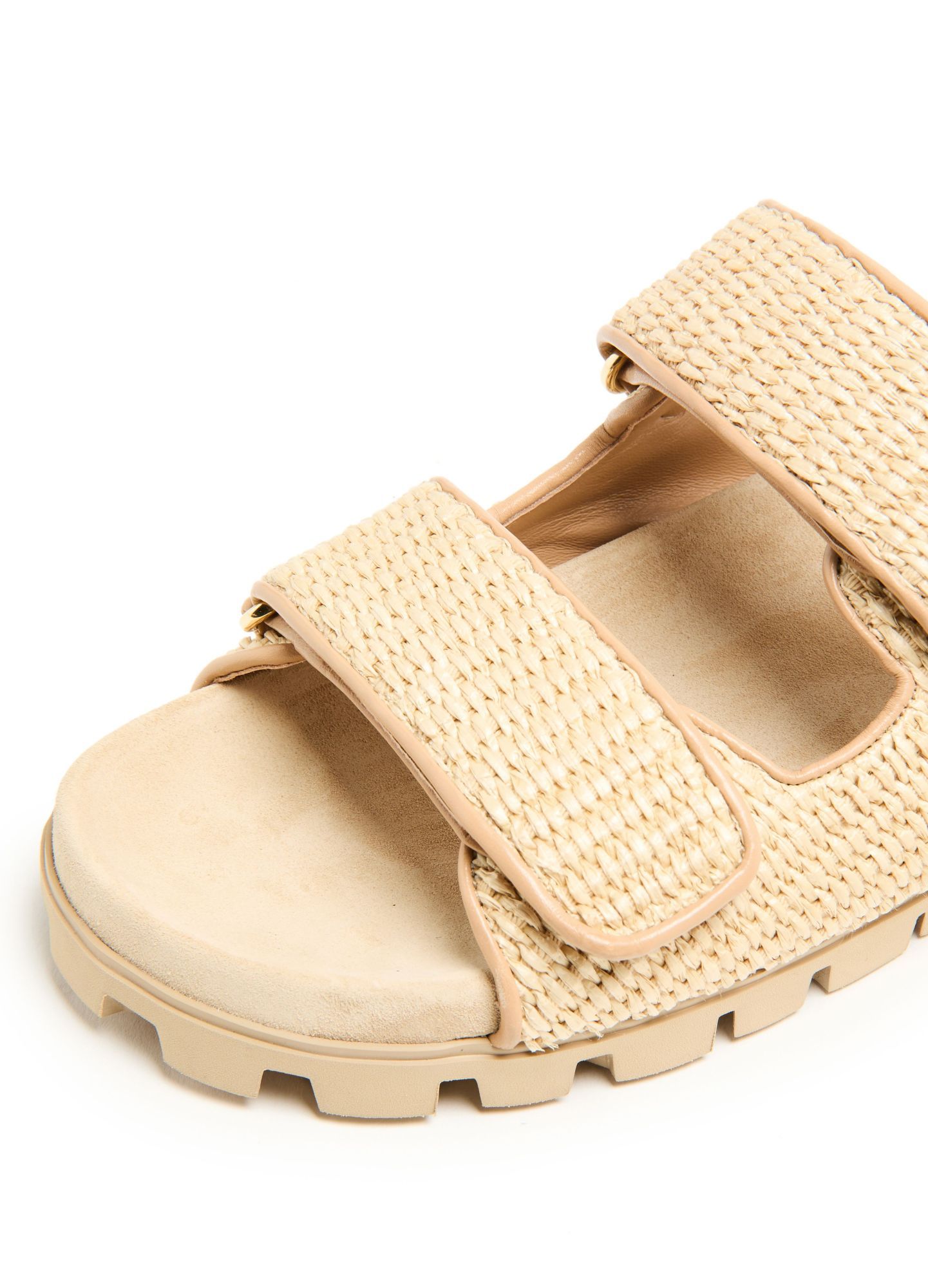Miu Miu Miumiu Gold Logo Raffia Sandals In Nude