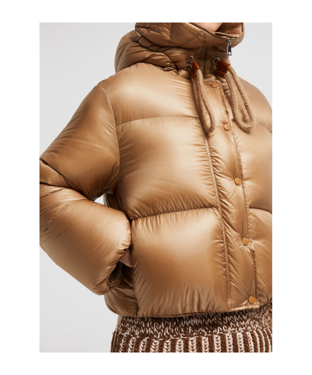 Moncler Borey Hooded Short Down Jacket Beige In Nude