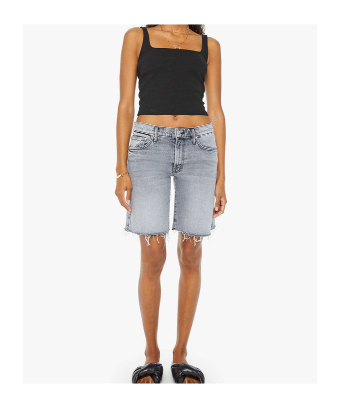 Shop Mother Belt-loop Denim Shorts In Gray