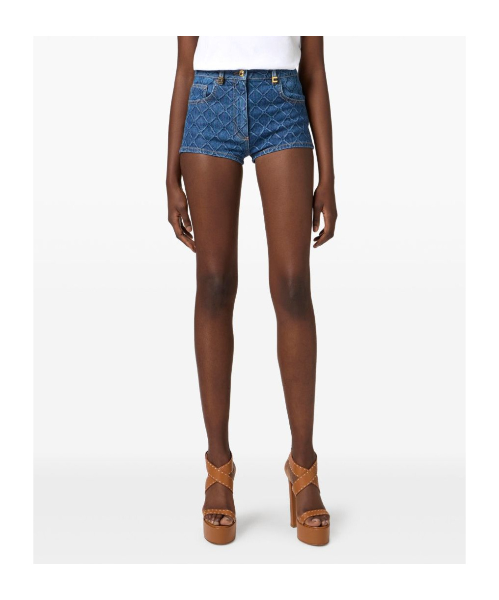 Elisabetta Franchi All-over Printed Denim Shorts In Blue