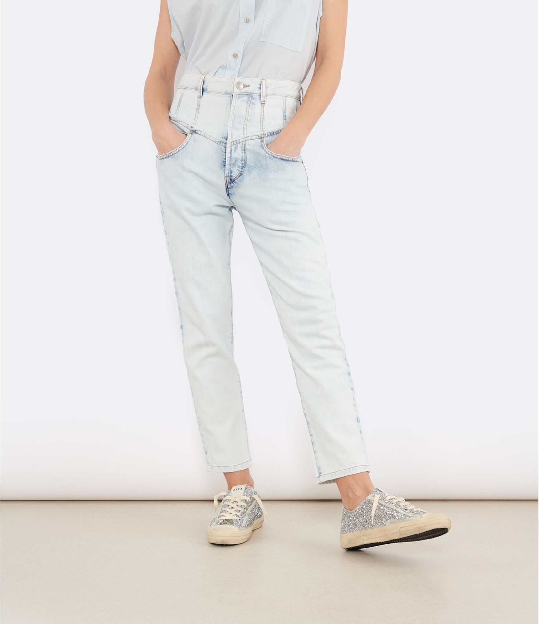 Isabel Marant High Waist Zipper Denim Trousers In White