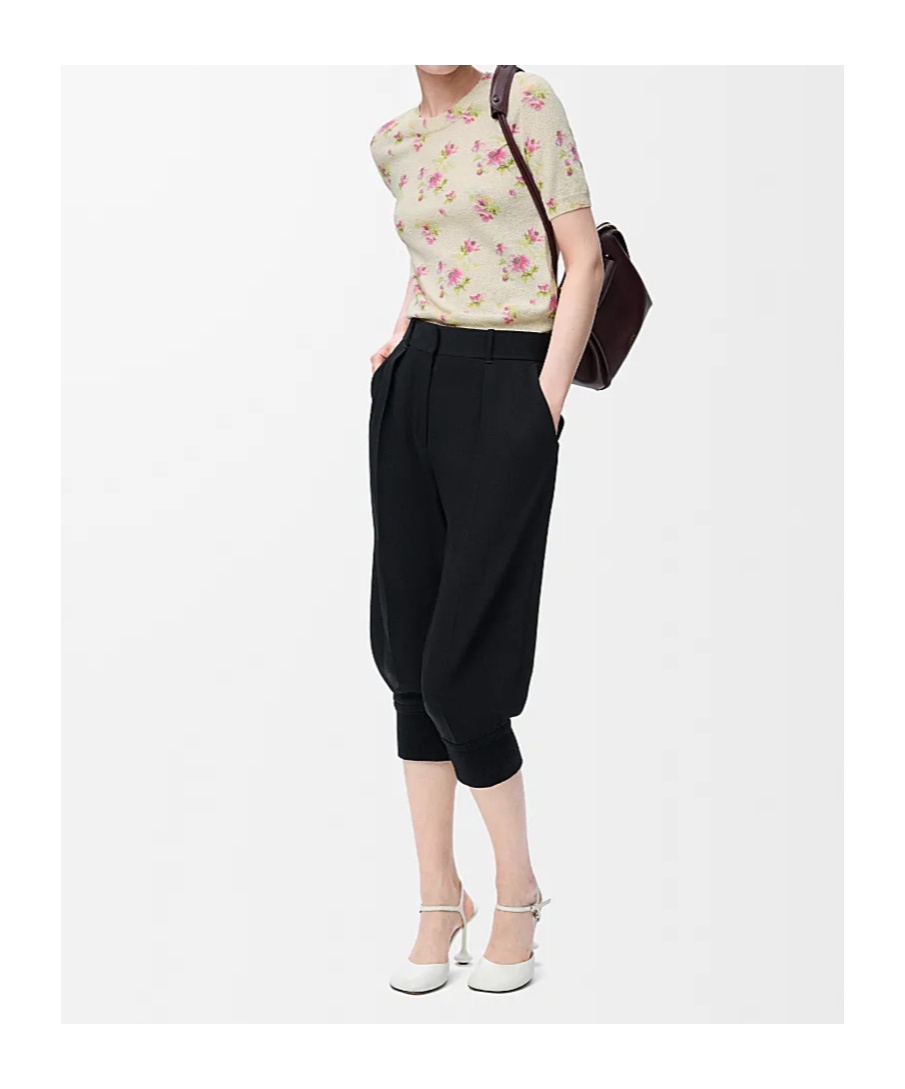 Loewe Cotton-blend Floral Print Short Sleeve Sweater In Neutral