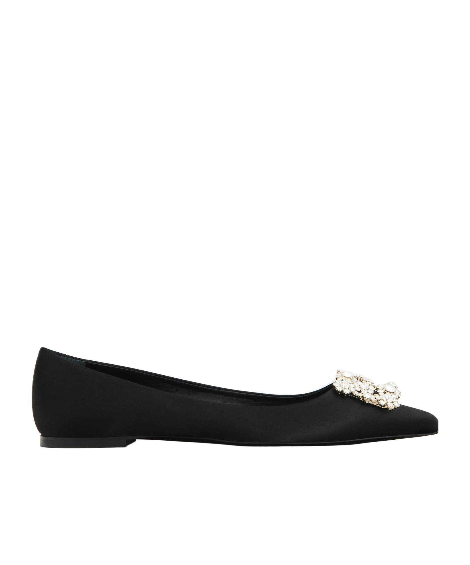 Roger Vivier Crystal-embellished Satin Point-toe Flats In Black