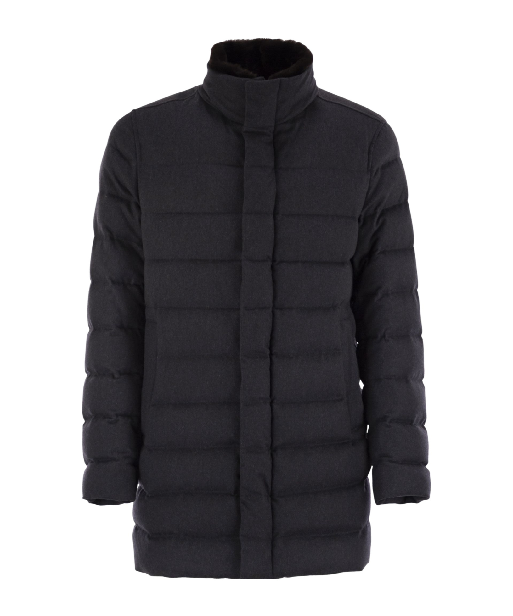 Herno Men Down Jacket With Fur Collar In Blue