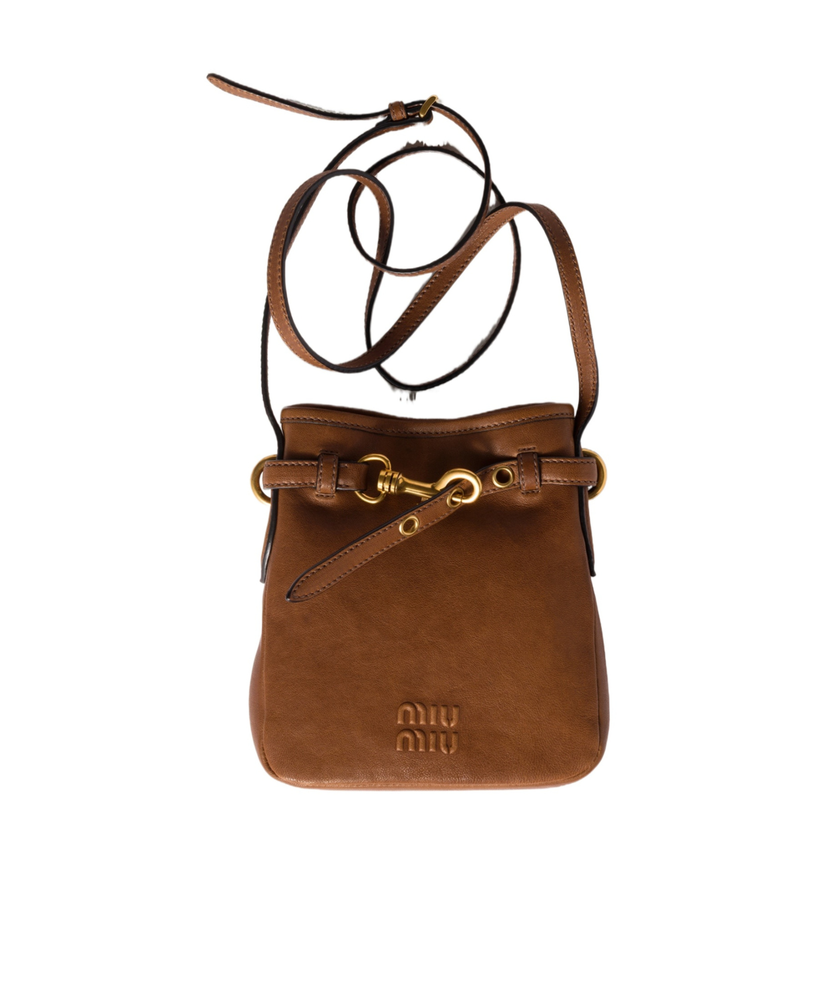 Miu Miu Leather Strap Pouch In Brown