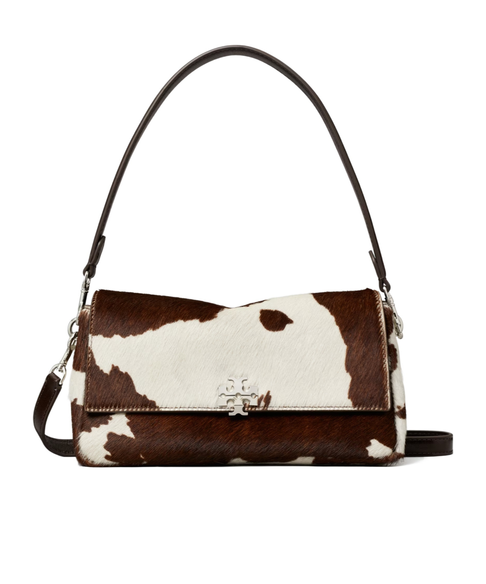 Tory Burch Small Charlie Calf-hair Shoulder Bag In Mocha Brown/shea Butter