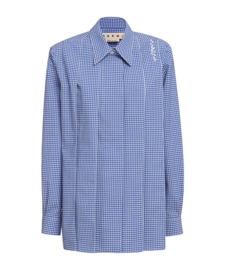 Marni Gingham-check Pleated Shirt In Blue