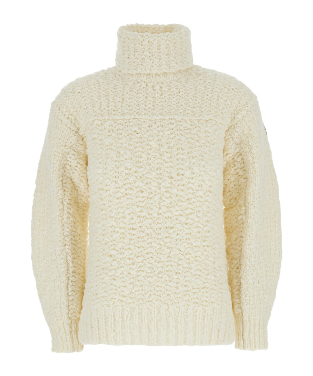 Moncler Grenoble White Turtleneck Sweater With Logo Patch In Virgin Wool Blend Woman In White