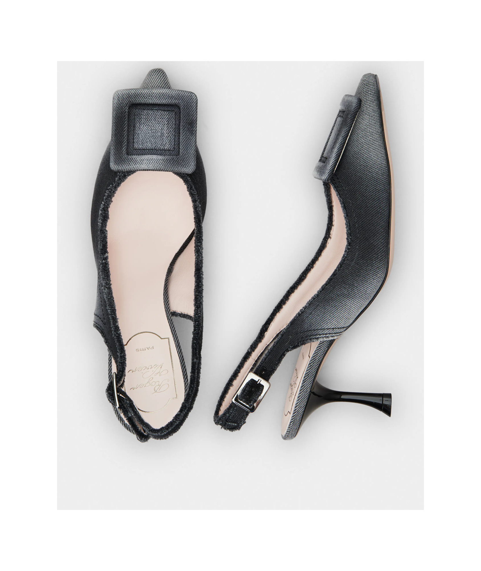 Shop Roger Vivier Viv' In The City Slingback Pumps In Denim In Black