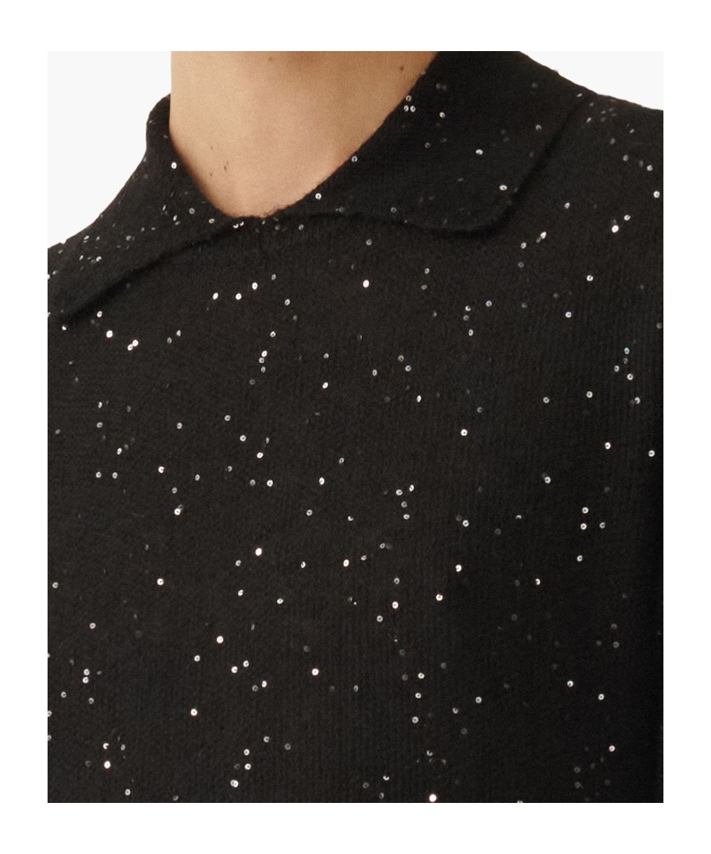 Fabiana Filippi Collared Sequin Polo Top In Black