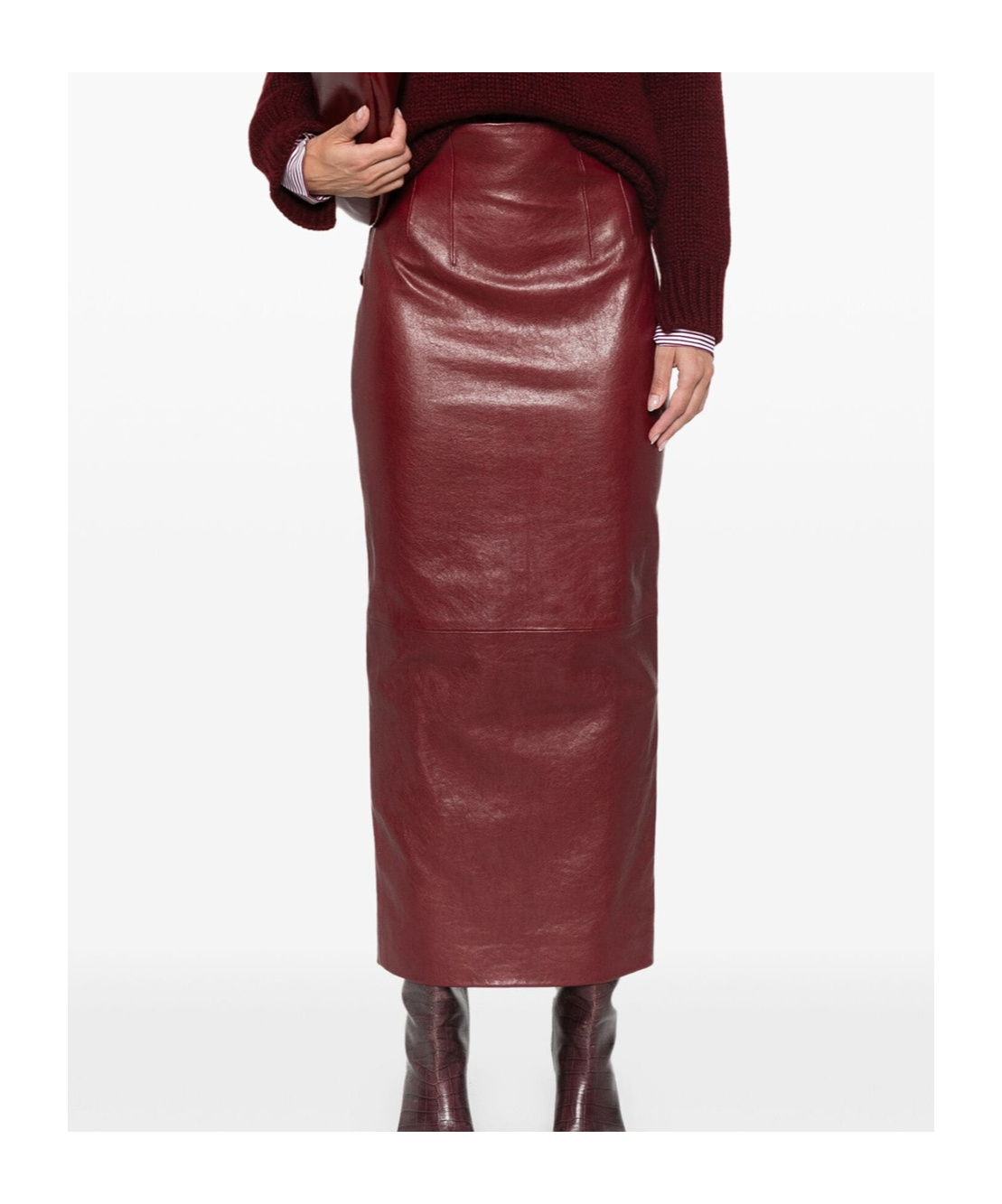 Khaite Womens Oxblood Loxley High-rise Leather Midi Pencil Skirt In Red