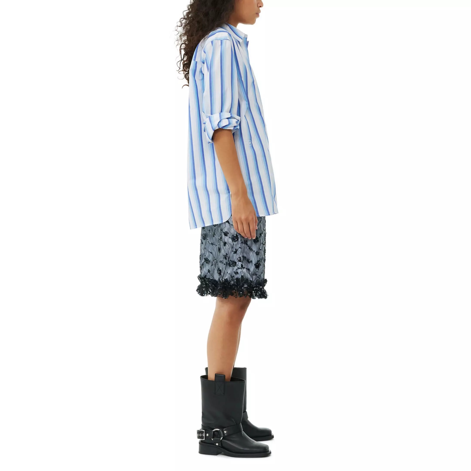 Shop Ganni Blue Striped Cotton Oversized Shirt In White