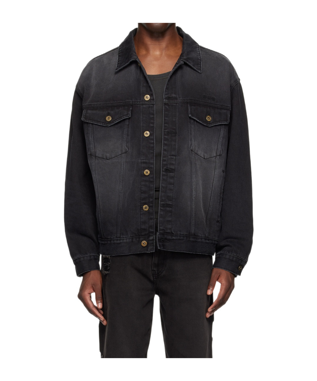 We11 Done Lapel Long-sleeved Denim Coat In Black