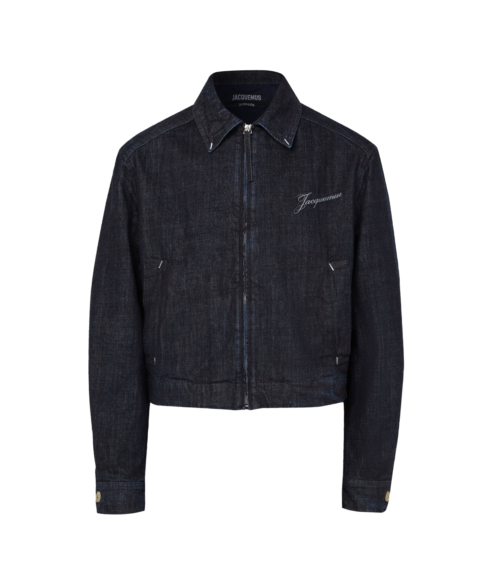 Jacquemus La Veste De-nimes Canevas Blue Jacket With Classic Collar And Logo Lettering On The Front In Denim M In Black
