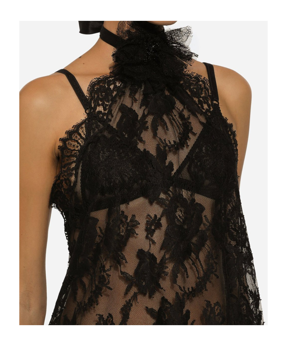 DOLCE & GABBANA DOLCE  GABBANA FLOWER DETAILED ASYMMETRICAL LACE TOP