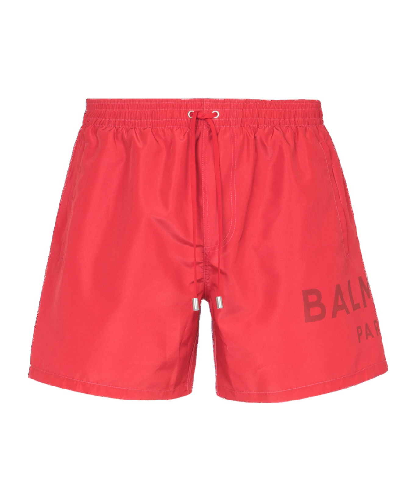 Balmain Logo-print Drawstring Swim Shorts In Red