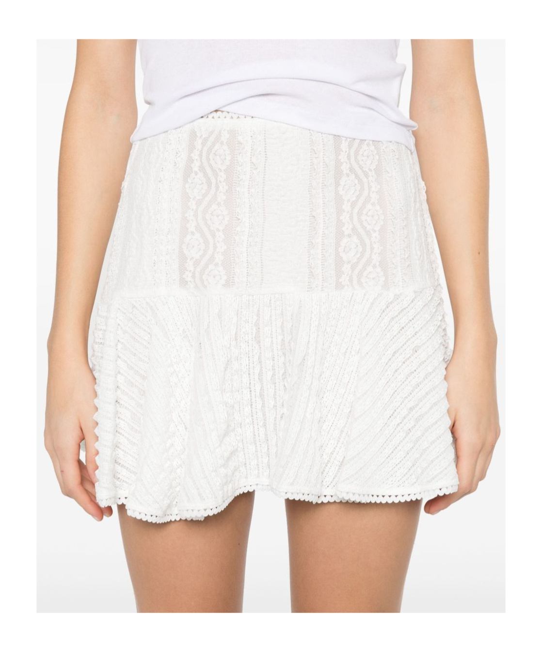 Charo Ruiz Ruffle Mini Skirt In White Embroidered Cotton In Etainwhite