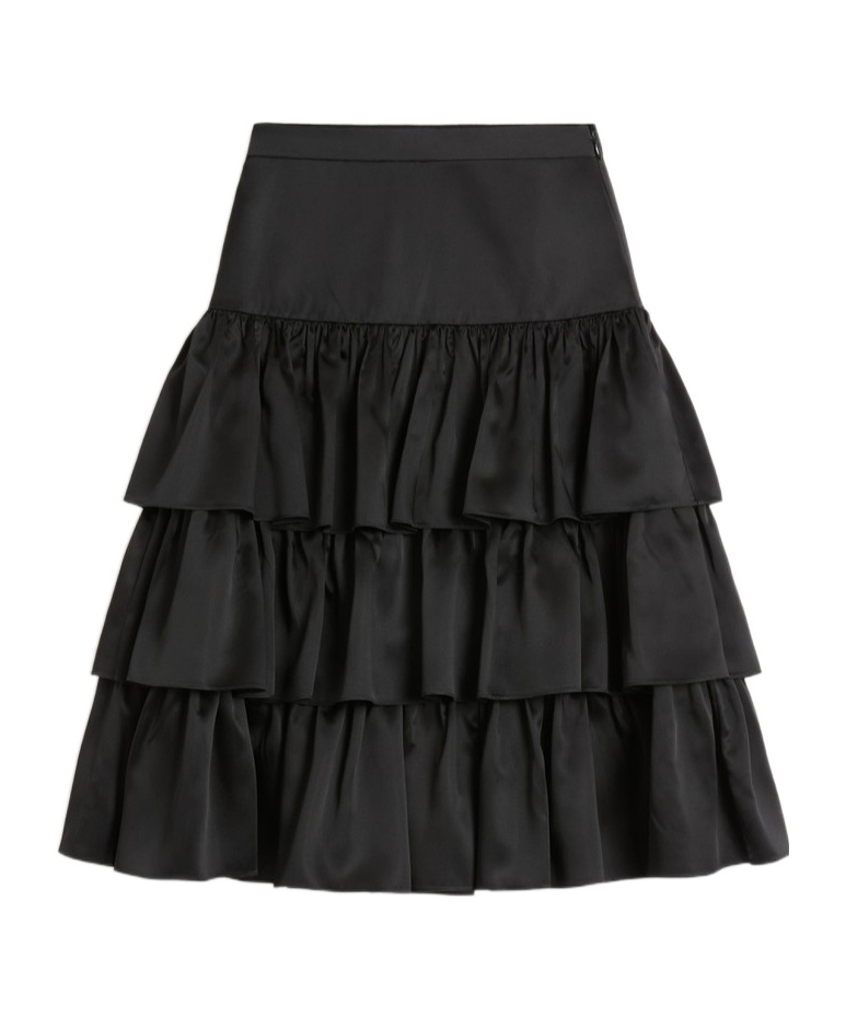 Valentino Ruffled Taffeta Skirt Woman Black 42 In Black