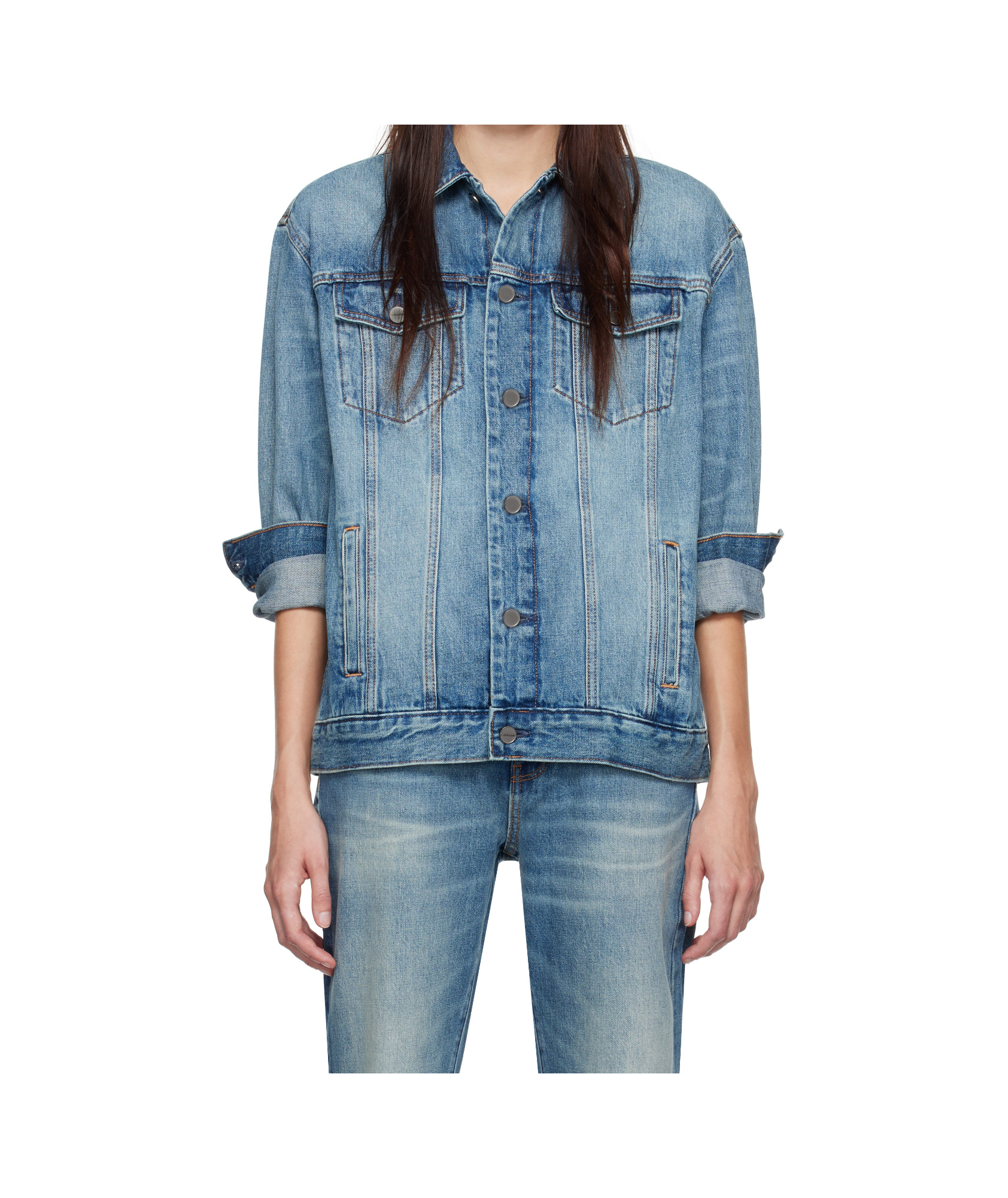 Calvin Klein Single-breasted Denim Coat In Blue
