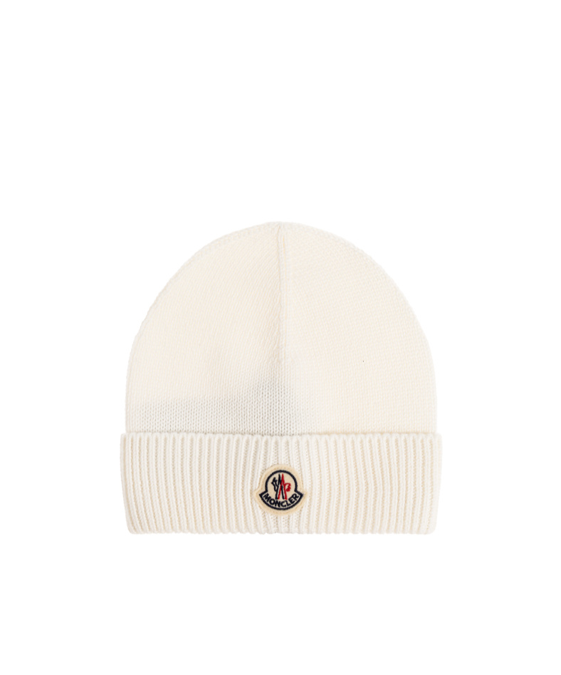 Moncler Enfant Logo Patch Beanie In Neutral