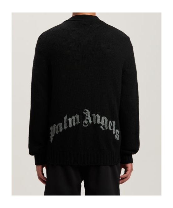 Palm Angels Logo-intarsia Cardigan In Black