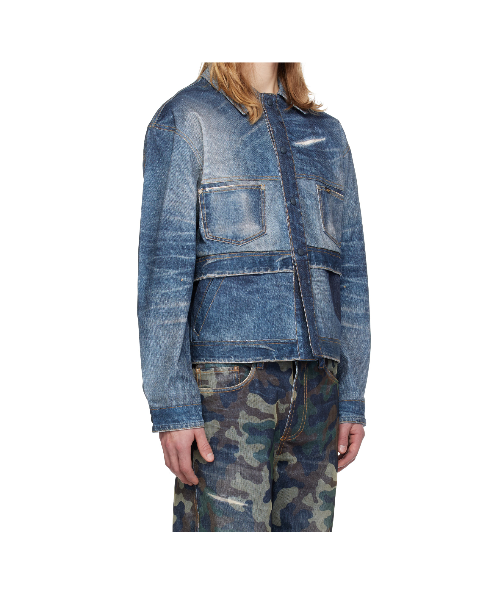 Andersson Bell Trompe L'oeil Double Waist Denim Jacket In Blue