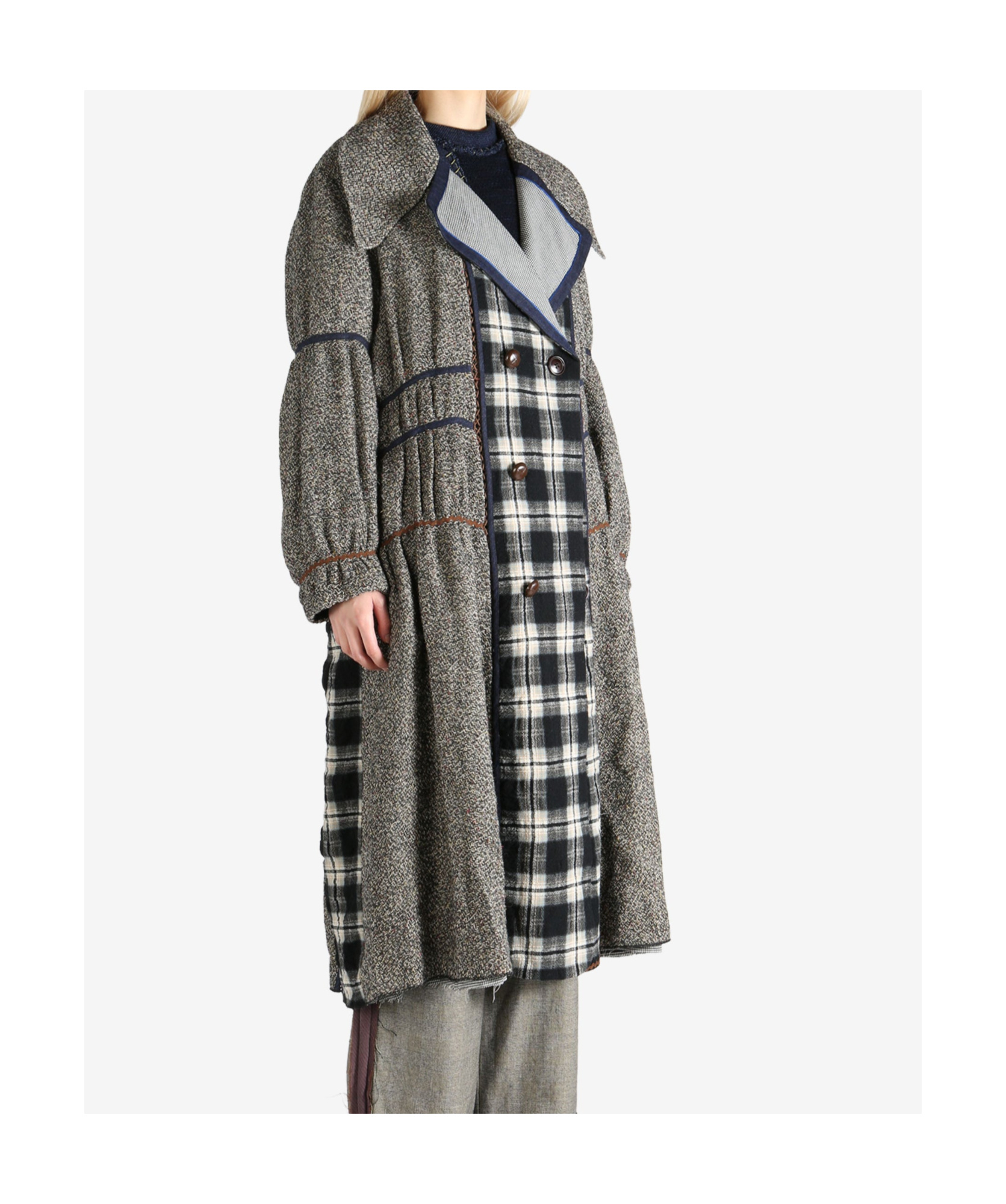 Shop Communs Checked Wool Coat In Gray