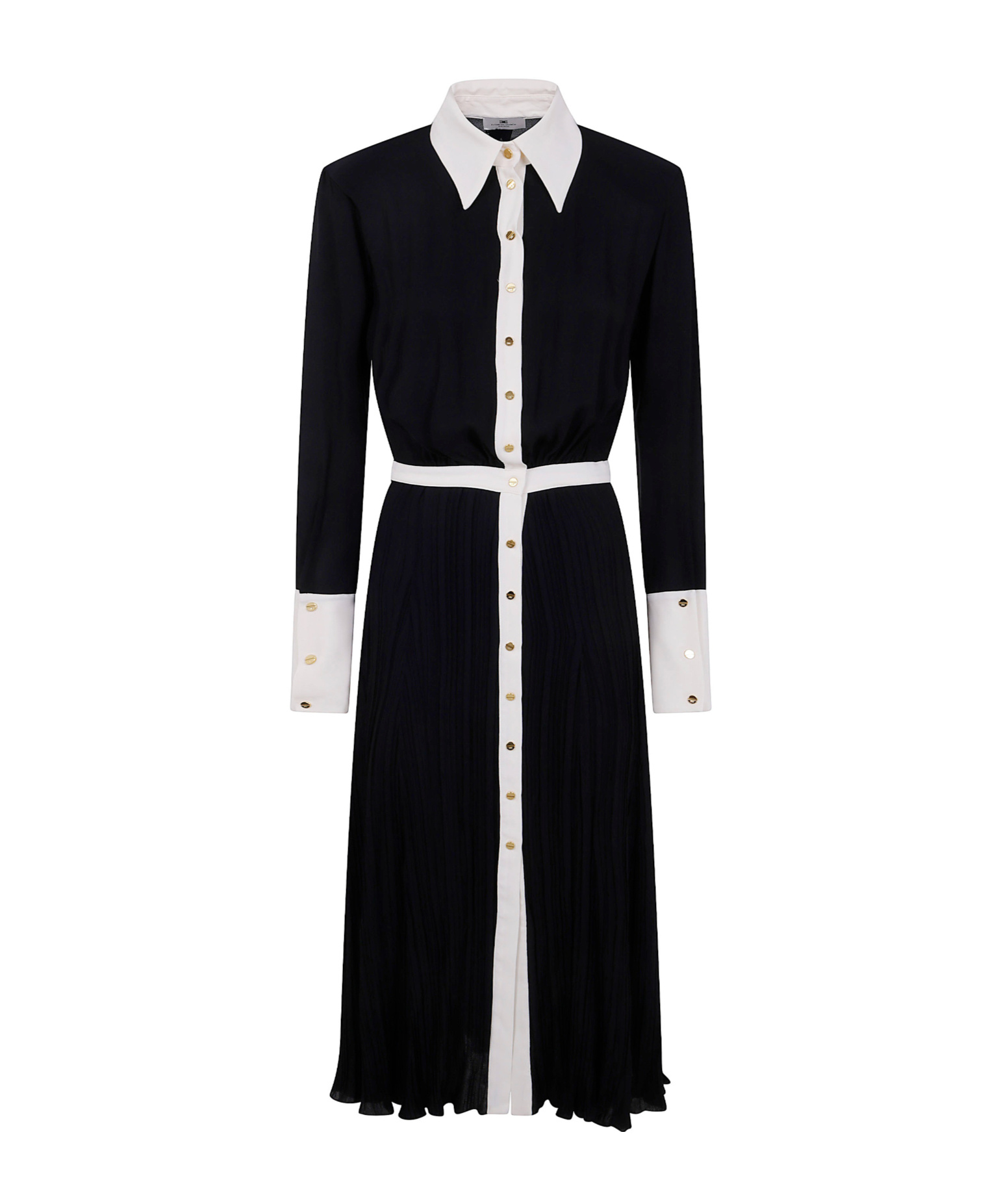 Elisabetta Franchi Pleated Buttoned Midi Dress In Black
