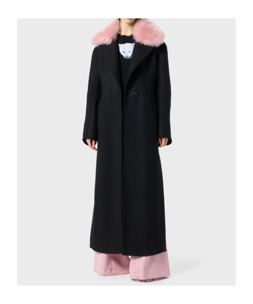 Blumarine Long Coat With Faux Fur Collar In Black