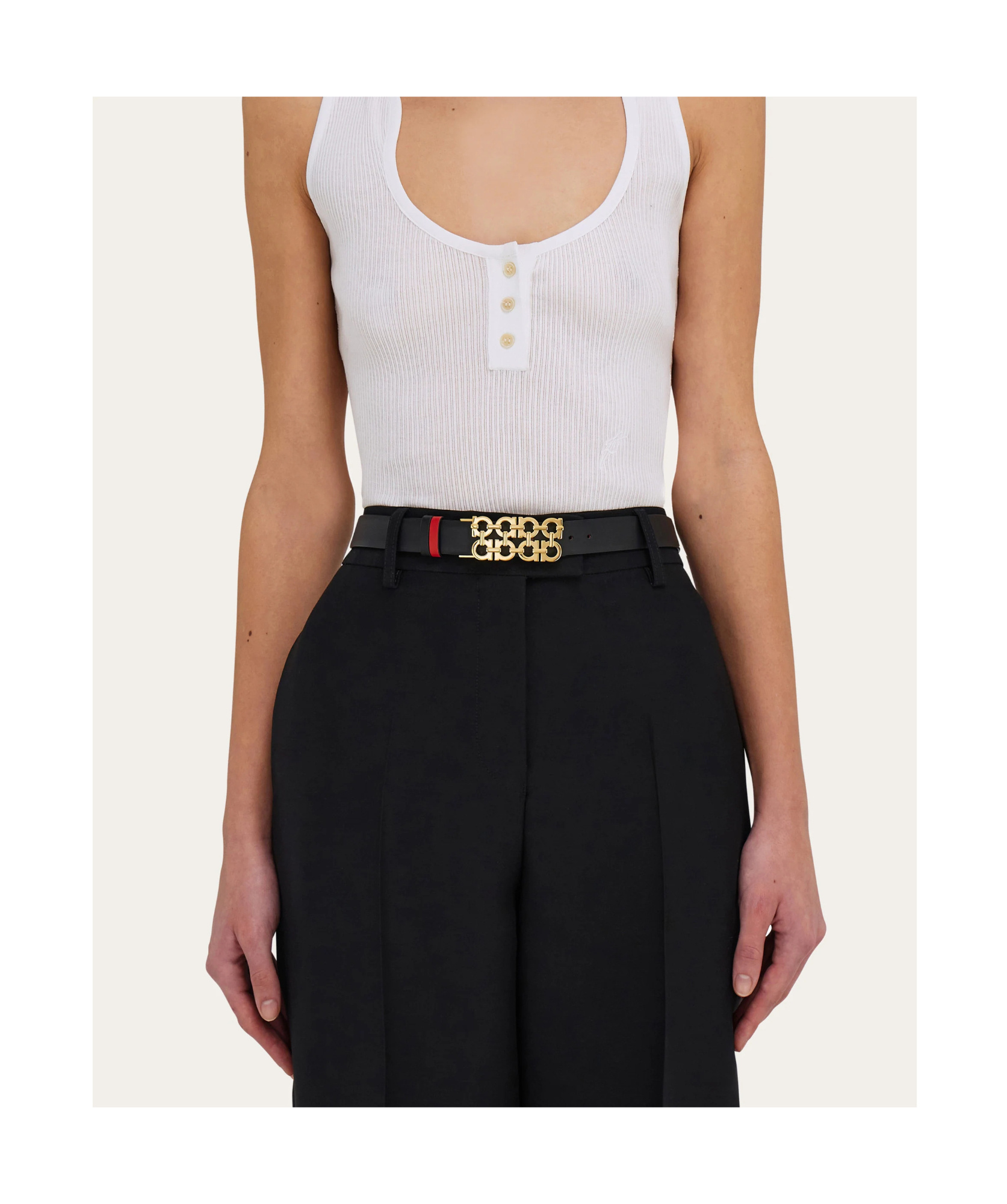 Ferragamo Reversible And Adjustable Belt With Woven Gancini In Black