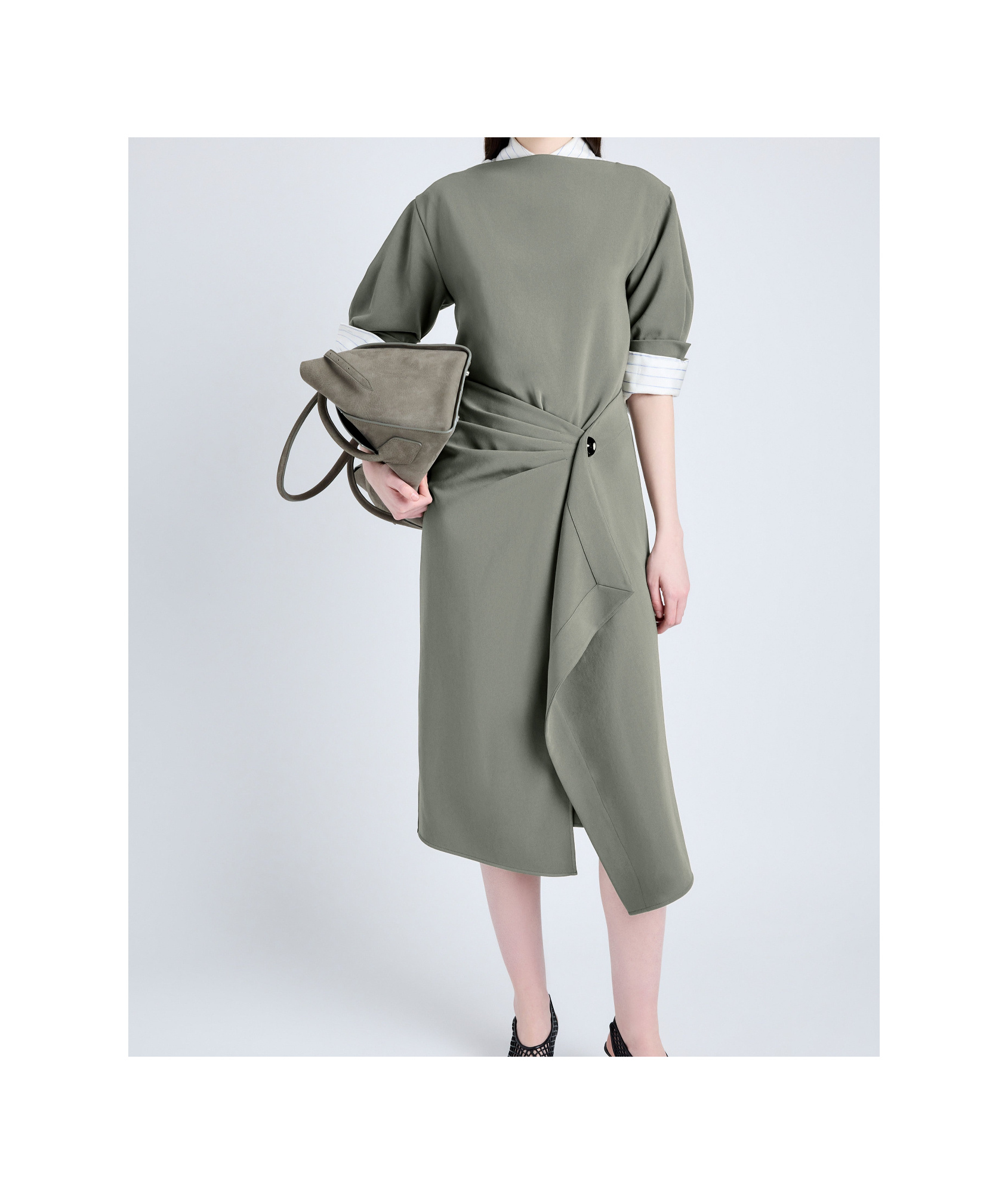Proenza Schouler Maisie Dress In Matte Viscose Crepe In Wood In Gray
