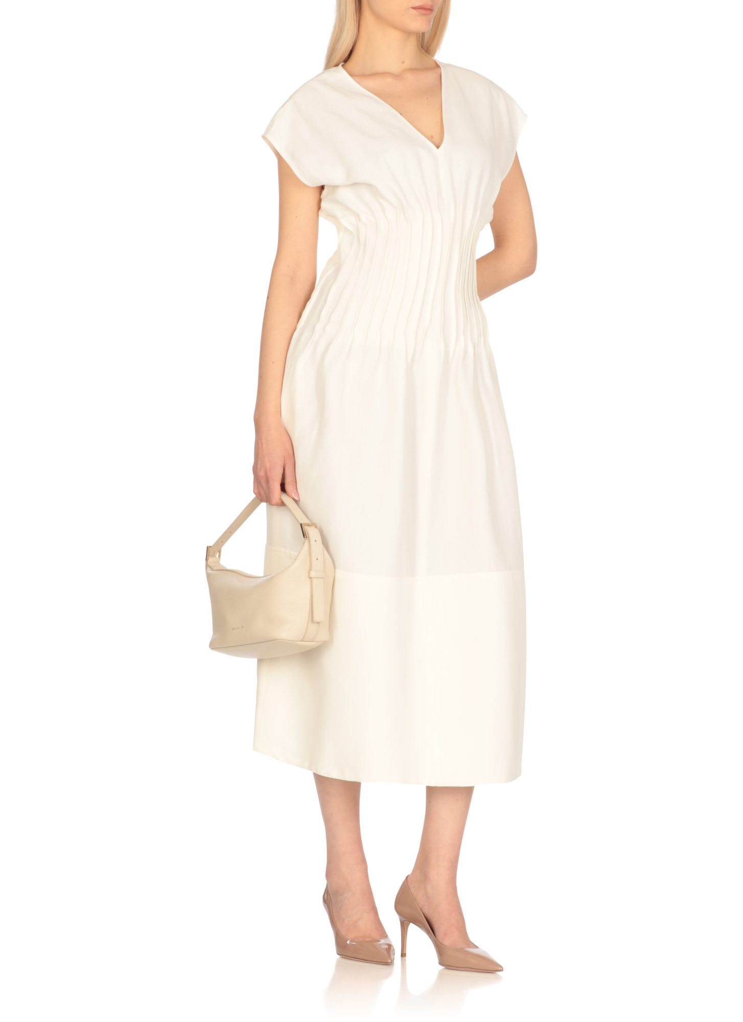 Fabiana Filippi Draped Waist Sleeveless V Neck Midi Dress