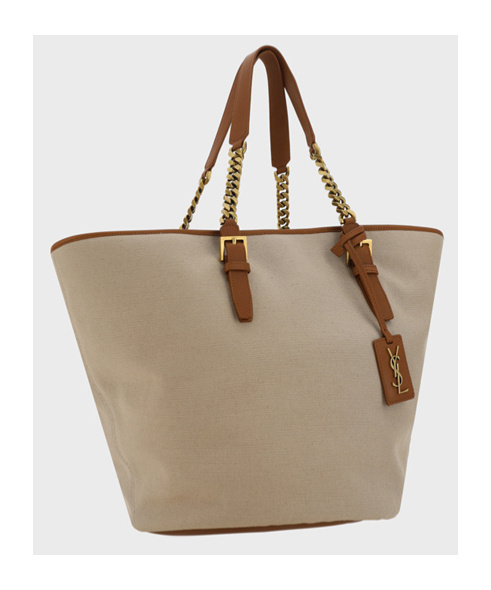 Saint Laurent Cassandre-tag Canvas Tote Bag In Nude