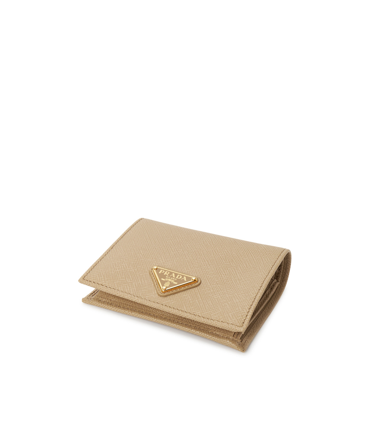 Prada Small Triangle-logo Plaque Leather Wallet In Nude