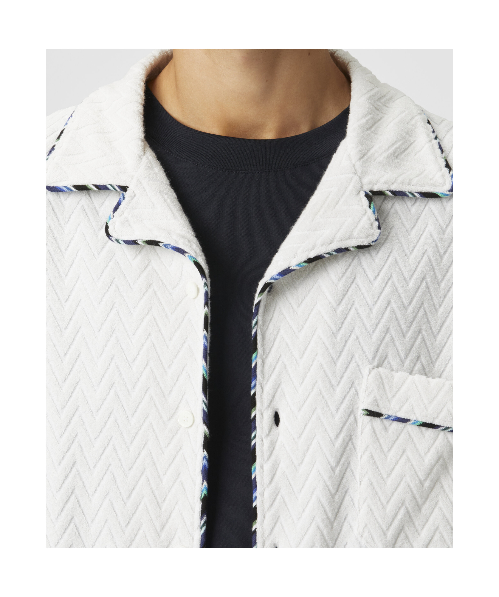 Missoni Bowlingshirt Aus Zick-zack-baumwollfrottee Mit Kontrastierenden Profilen In White