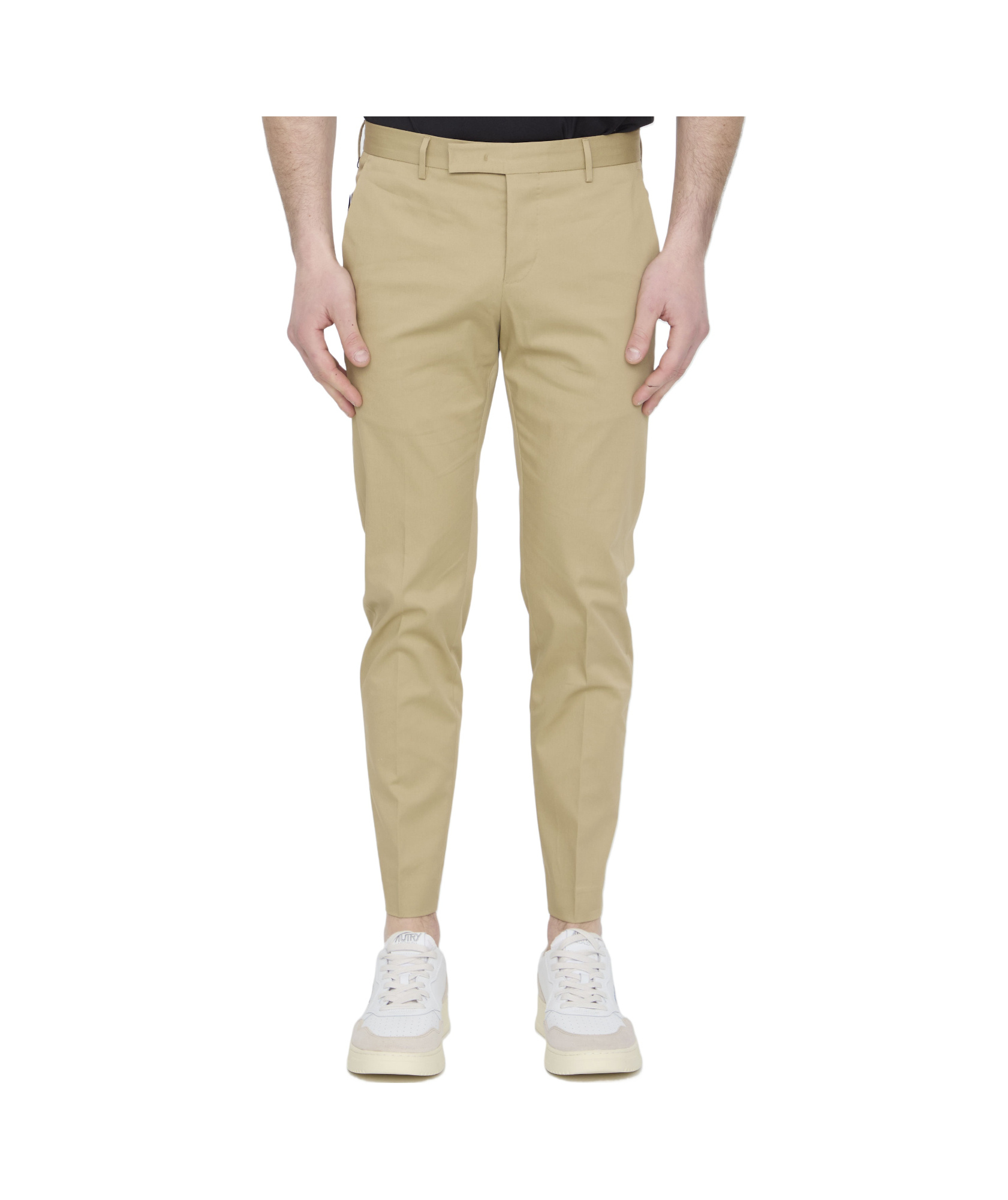 Pt Torino Slim Fit Cotton Trousers With Belt Loops In Brown