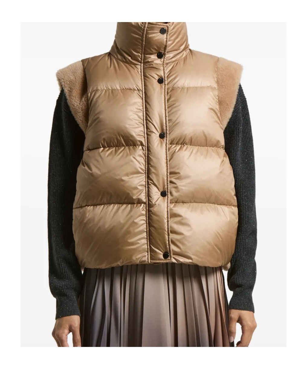 Peserico Quilted Shearling-trimmed Gilet In Brown