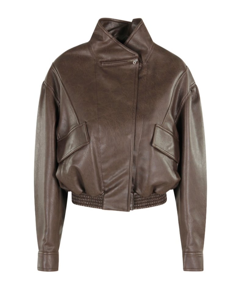 Low Classic Cropped Leather Jacket In Brown