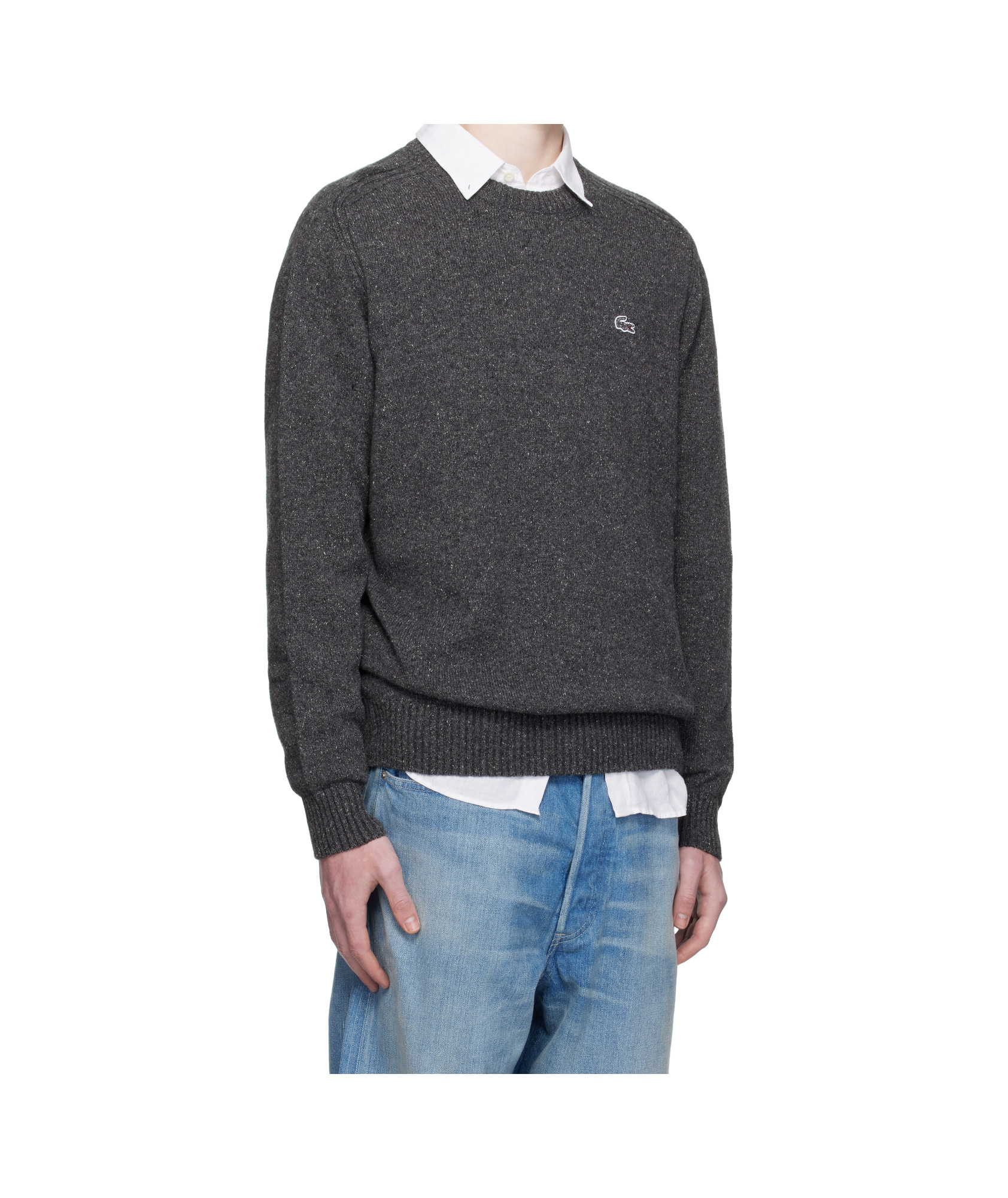 Lacoste Crocodile-embroidered Wool Sweater In Gray