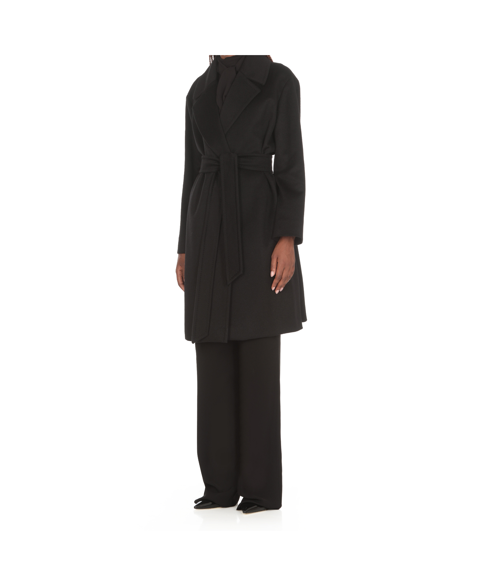 Shop Max Mara Belted Long-sleeved Coat In Black