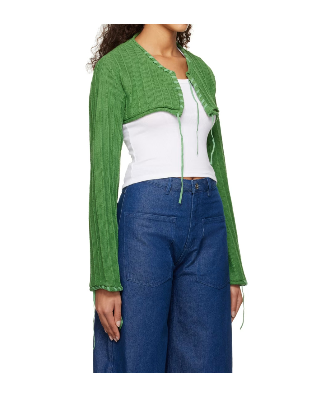 Open Yy Drawstring Cardigan In Green