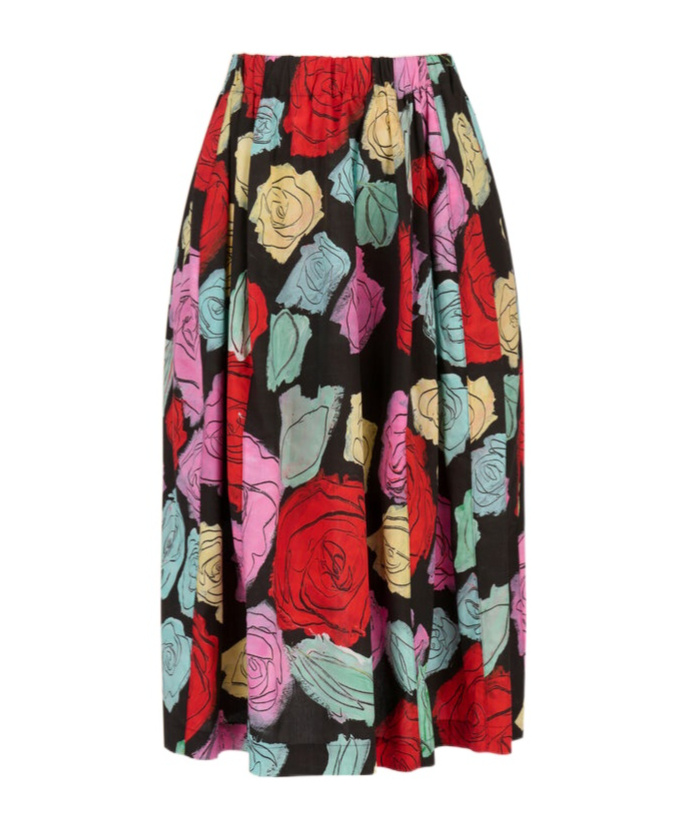 Marni Multicolor Midi Skirt With Elastic Waist And All-over Floral Motif In Cotton Woman