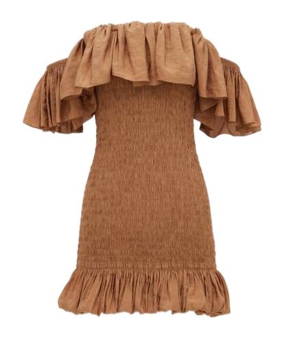 Saint Laurent Pleated Dress In Brown