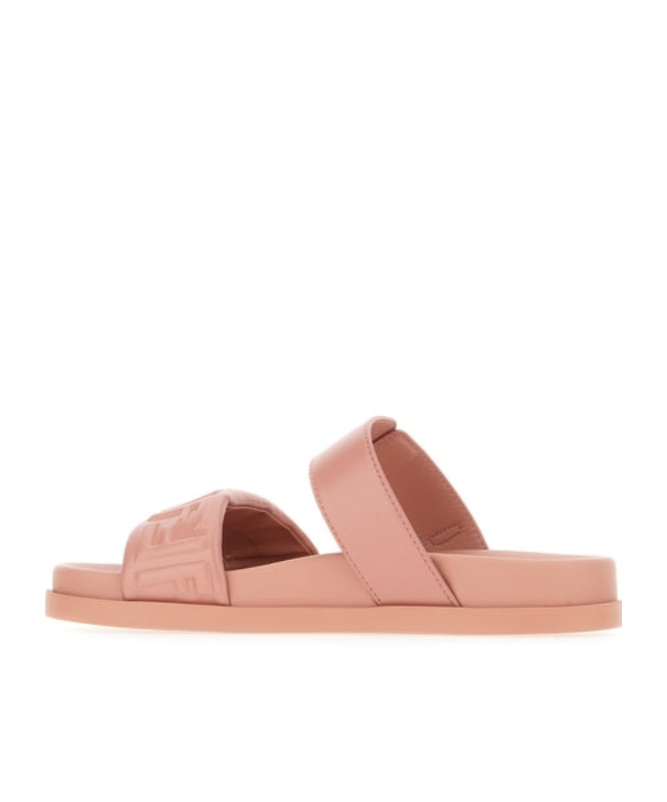 Fendi Feel Black Nappa Leather Slides In Pink